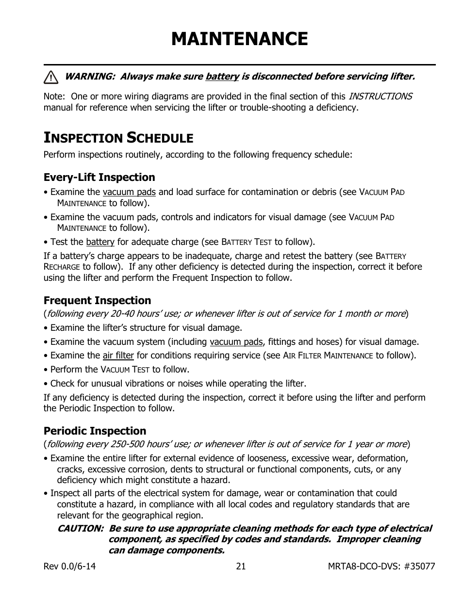 Maintenance, Nspection, Chedule | Every-lift inspection, Frequent inspection, Periodic inspection | Wood’s Powr-Grip MRTA811LDCO User Manual | Page 23 / 38