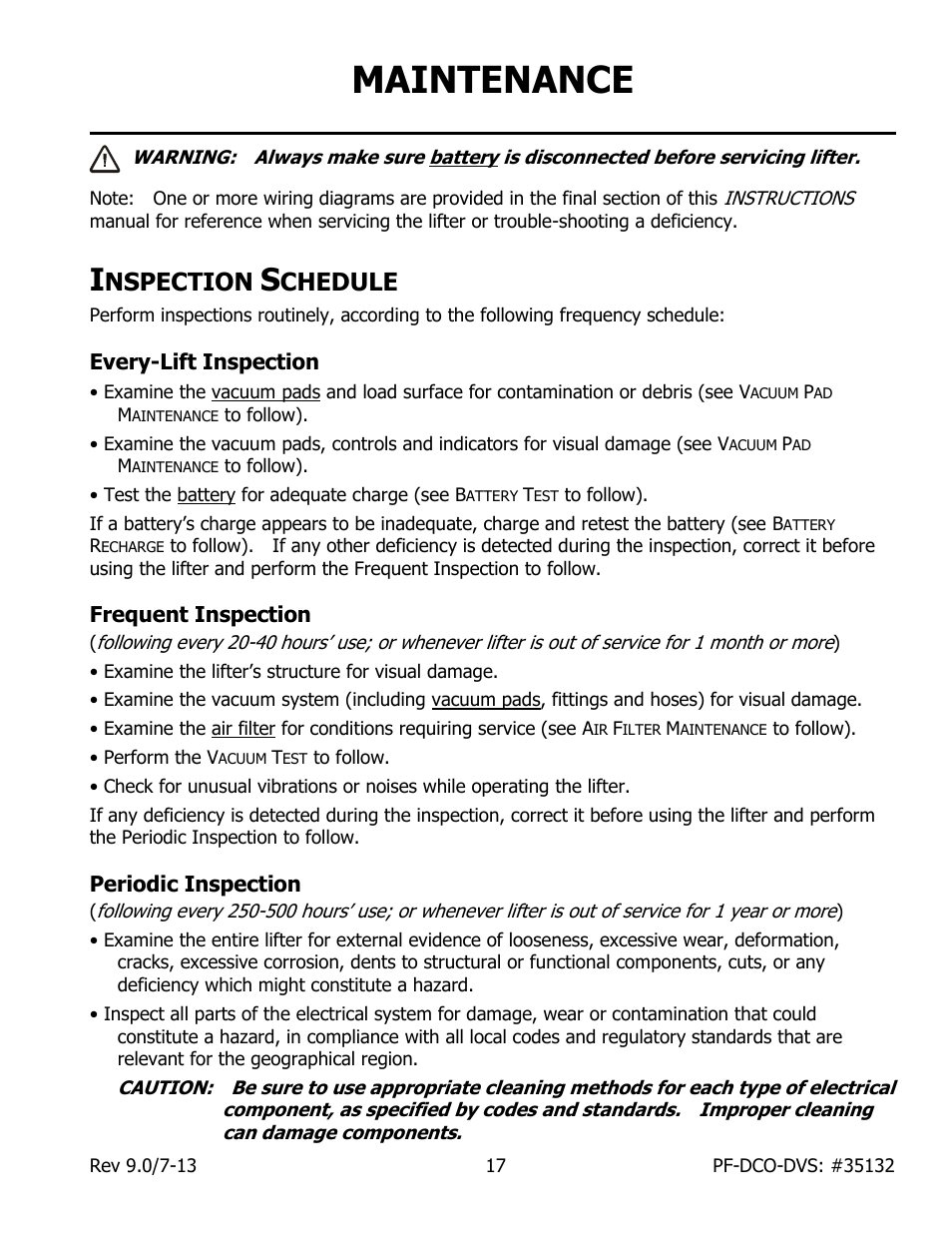 Maintenance, Nspection, Chedule | Every-lift inspection, Frequent inspection, Periodic inspection | Wood’s Powr-Grip PFHL89DCO User Manual | Page 19 / 32