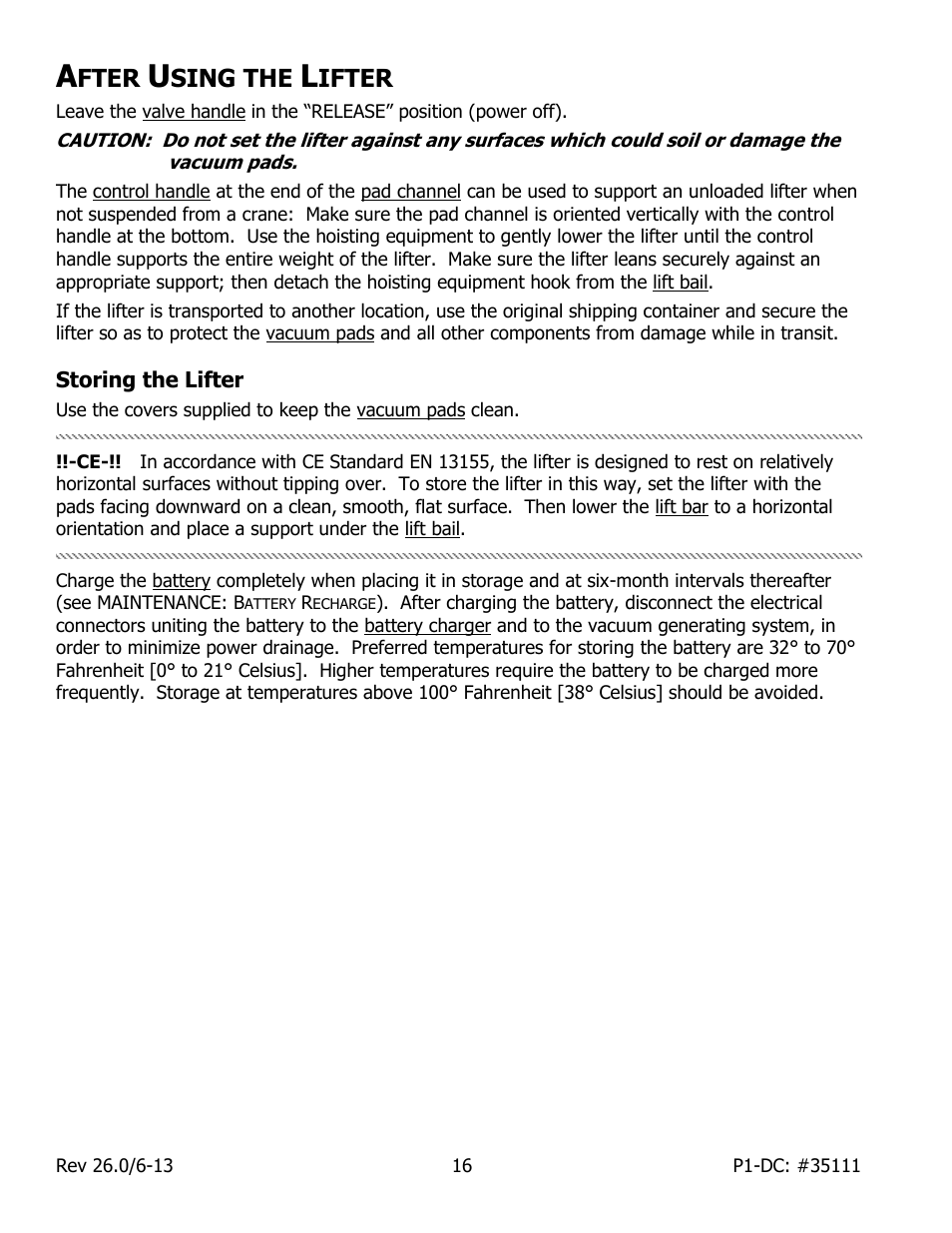 Fter, Sing the, Ifter | Storing the lifter | Wood’s Powr-Grip P11104DC User Manual | Page 18 / 34
