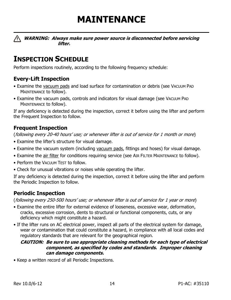 Maintenance, Nspection, Chedule | Wood’s Powr-Grip P11104AC User Manual | Page 16 / 24