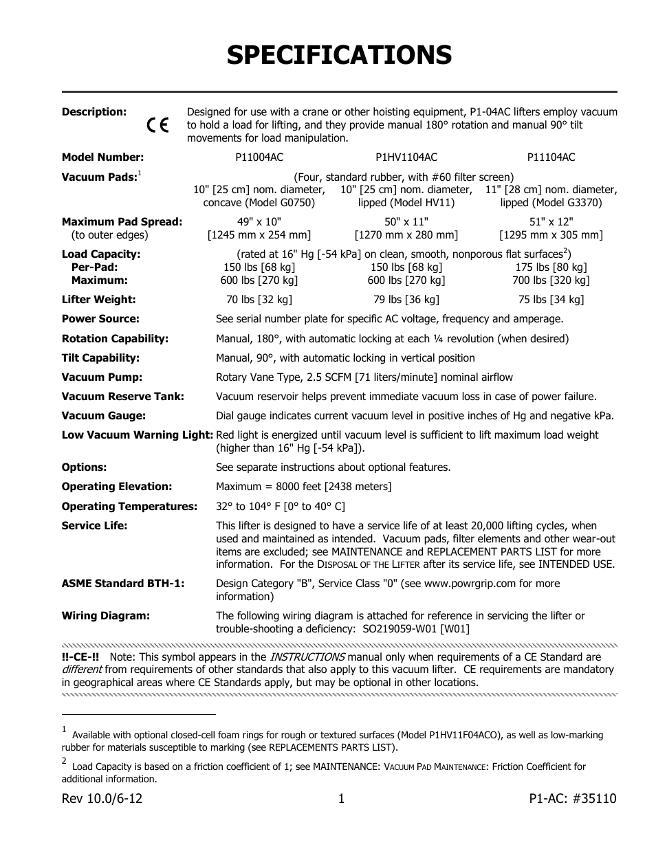 Specifications | Wood’s Powr-Grip P11104AC User Manual | Page 3 / 24