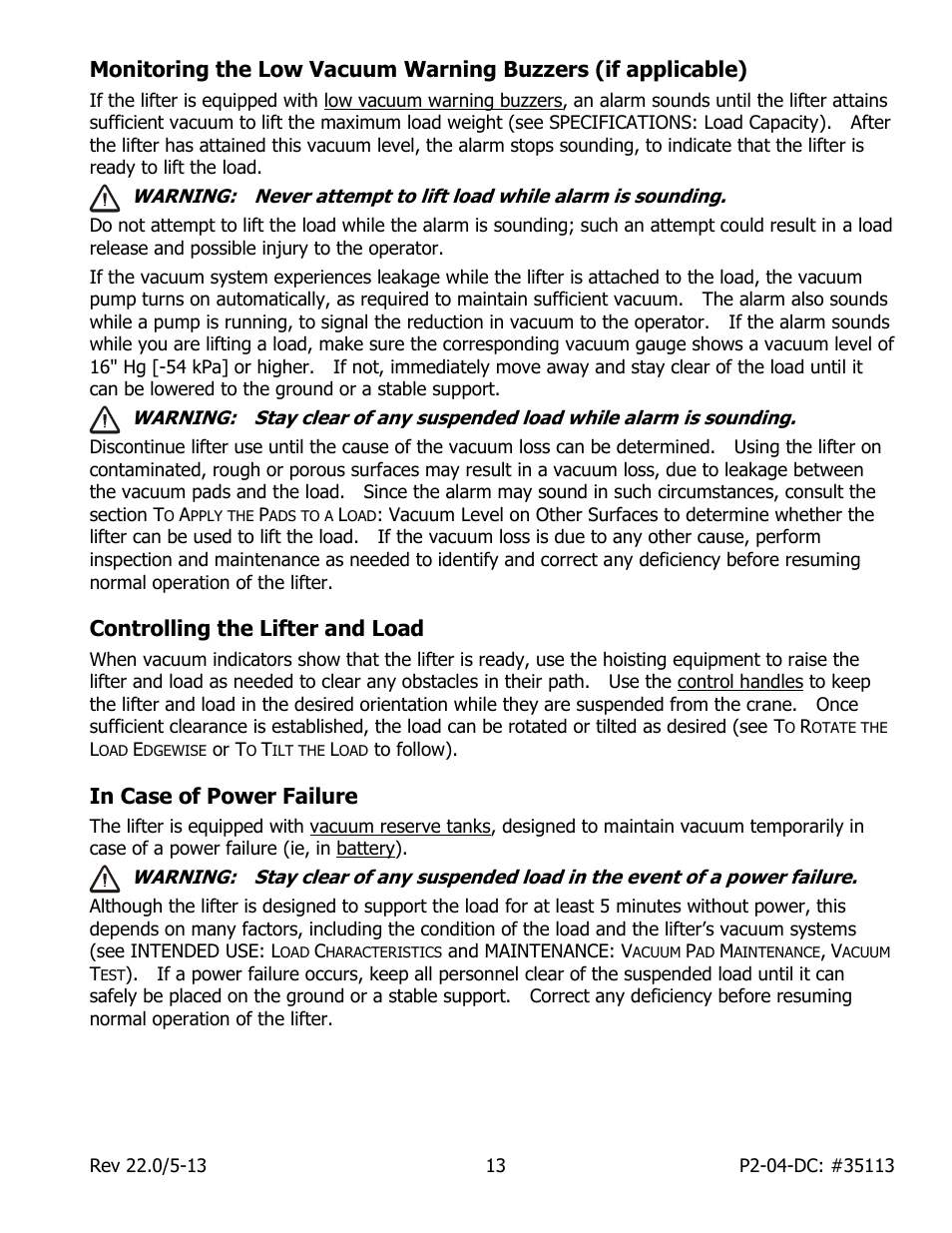 Controlling the lifter and load, In case of power failure | Wood’s Powr-Grip P2110445DC User Manual | Page 15 / 34