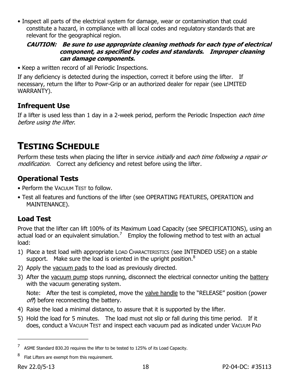 Infrequent use, Esting, Chedule | Operational tests, Load test | Wood’s Powr-Grip P2110445DC User Manual | Page 20 / 34