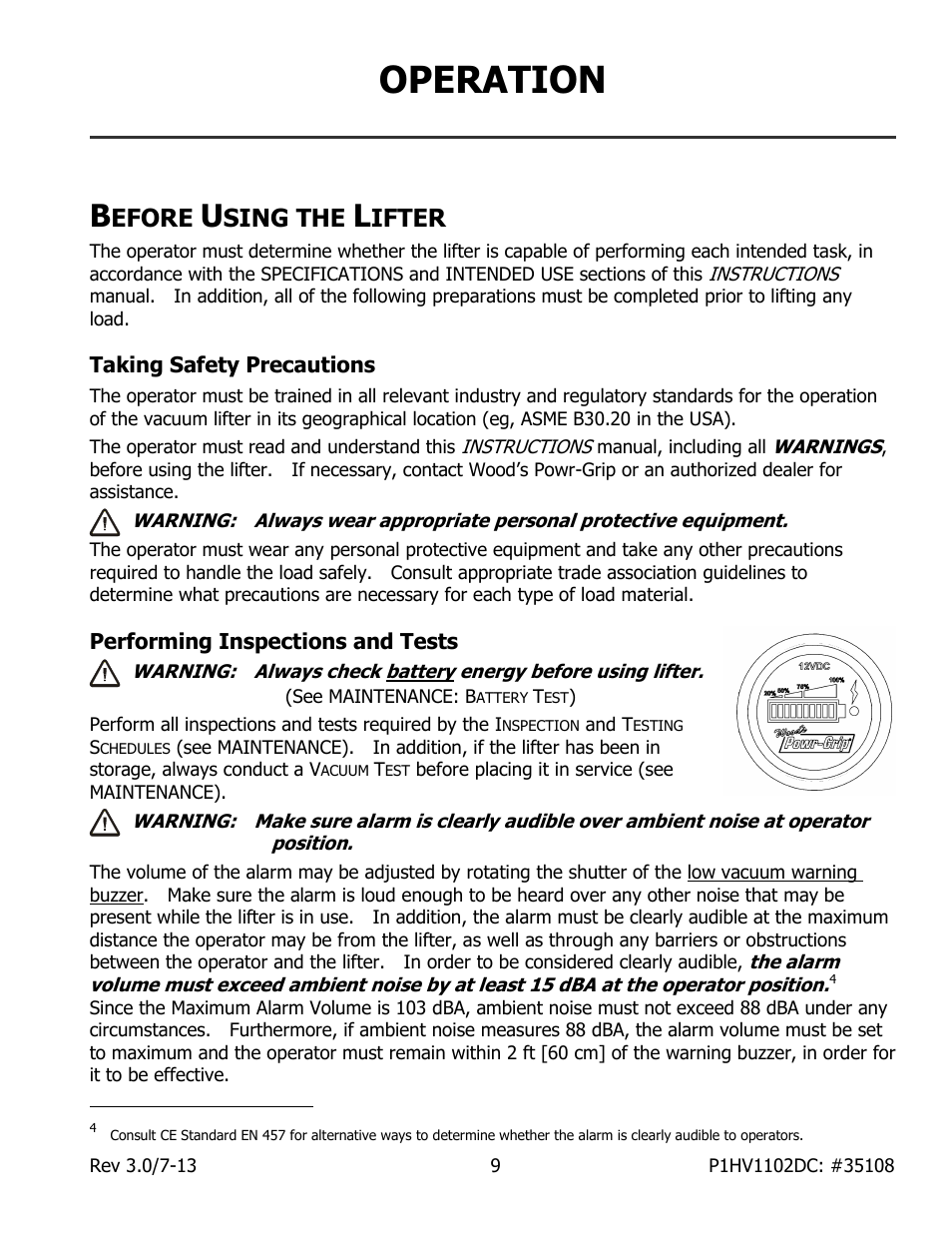 Operation, Efore, Sing the | Ifter, Taking safety precautions, Performing inspections and tests | Wood’s Powr-Grip P1HV1102DC User Manual | Page 11 / 32