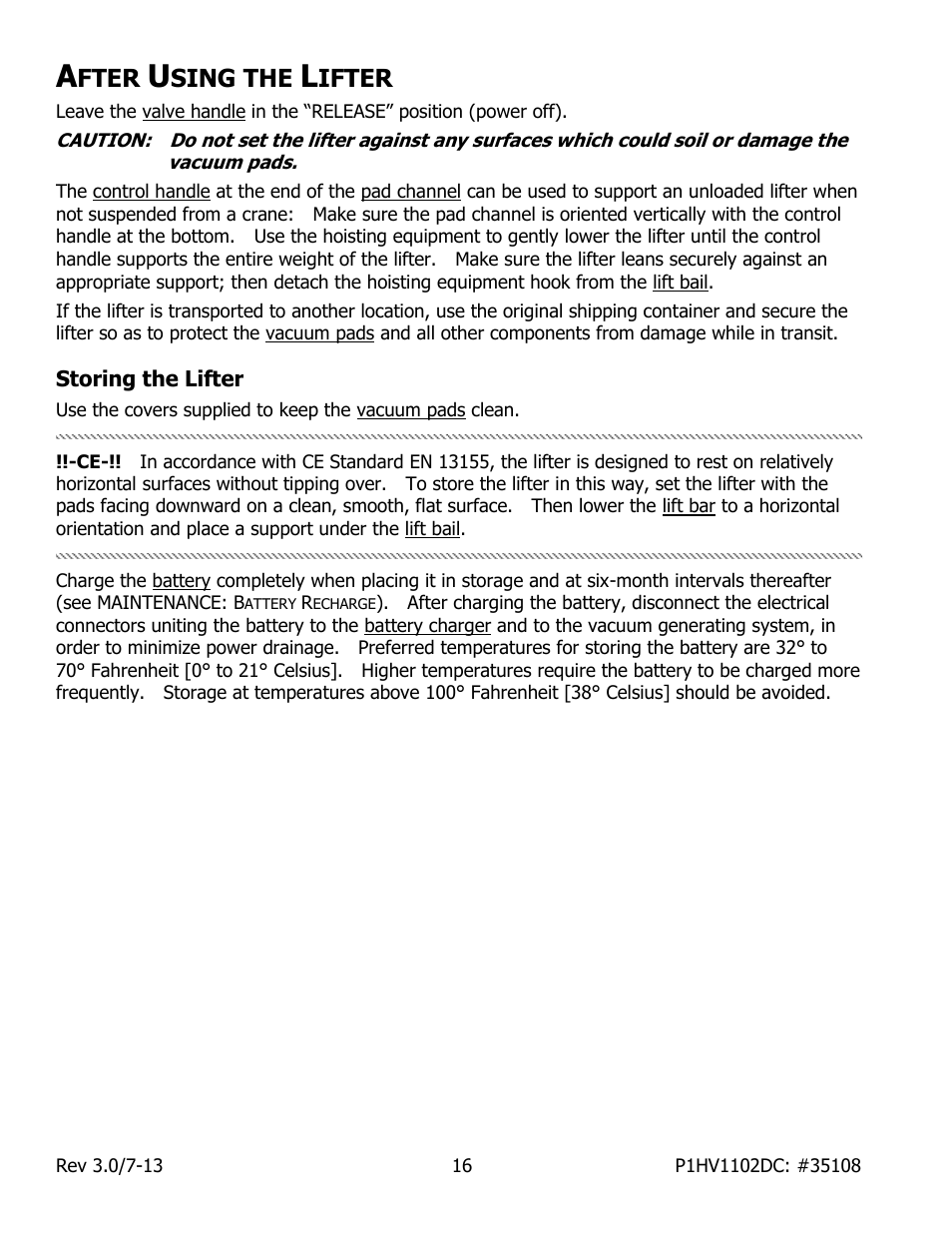 Fter, Sing the, Ifter | Storing the lifter | Wood’s Powr-Grip P1HV1102DC User Manual | Page 18 / 32