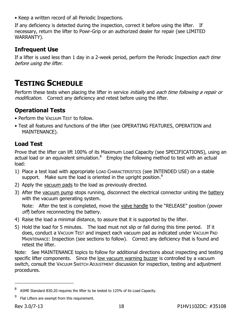 Infrequent use, Esting, Chedule | Operational tests, Load test | Wood’s Powr-Grip P1HV1102DC User Manual | Page 20 / 32