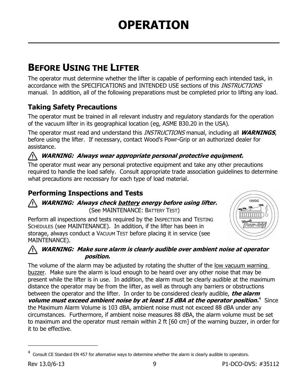 Operation, Efore, Sing the | Ifter, Taking safety precautions, Performing inspections and tests | Wood’s Powr-Grip P11104DCO User Manual | Page 11 / 32