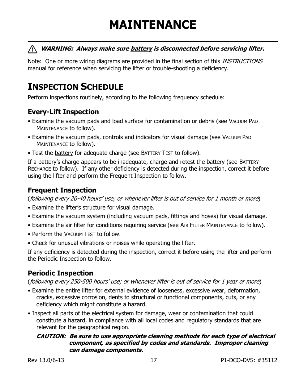 Maintenance, Nspection, Chedule | Every-lift inspection, Frequent inspection, Periodic inspection | Wood’s Powr-Grip P11104DCO User Manual | Page 19 / 32