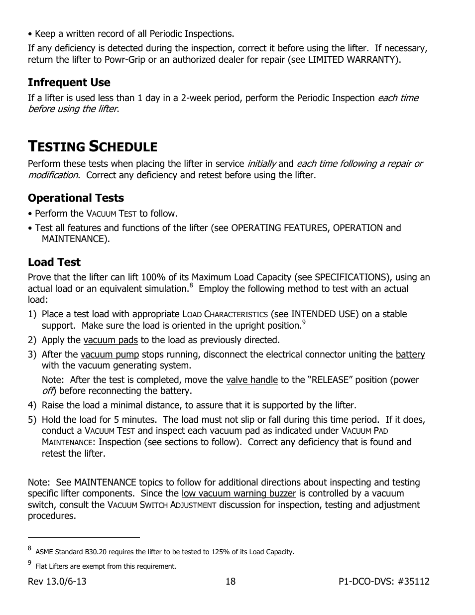 Infrequent use, Esting, Chedule | Operational tests, Load test | Wood’s Powr-Grip P11104DCO User Manual | Page 20 / 32