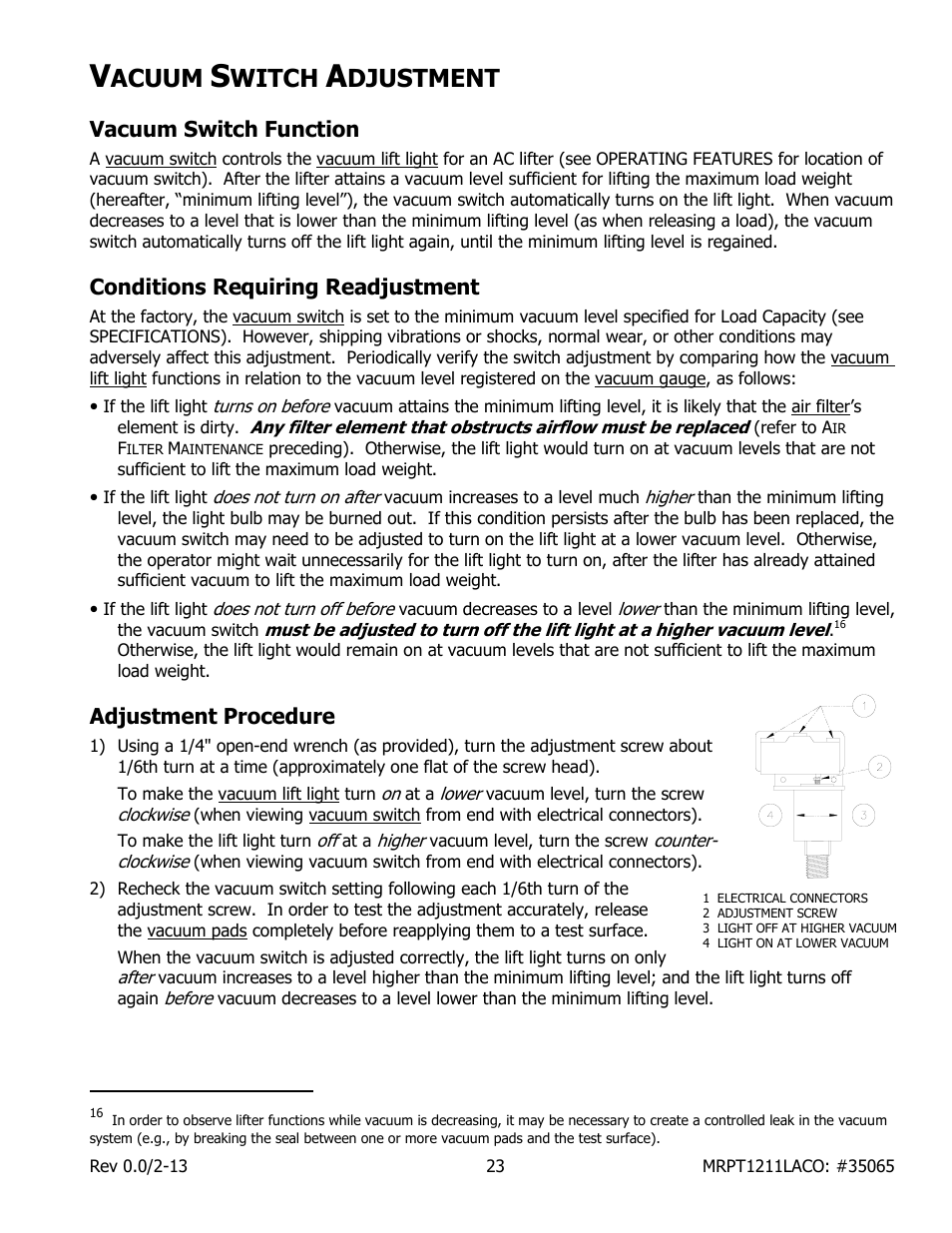 Acuum, Witch, Djustment | Wood’s Powr-Grip MRPT1211LACO User Manual | Page 25 / 27