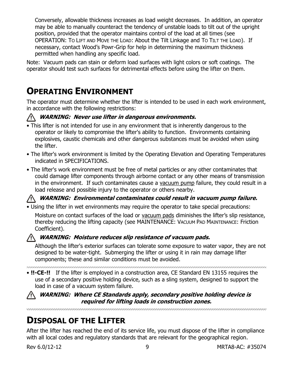 Perating, Nvironment, Isposal of the | Ifter | Wood’s Powr-Grip MRTA8-AIR User Manual | Page 11 / 29