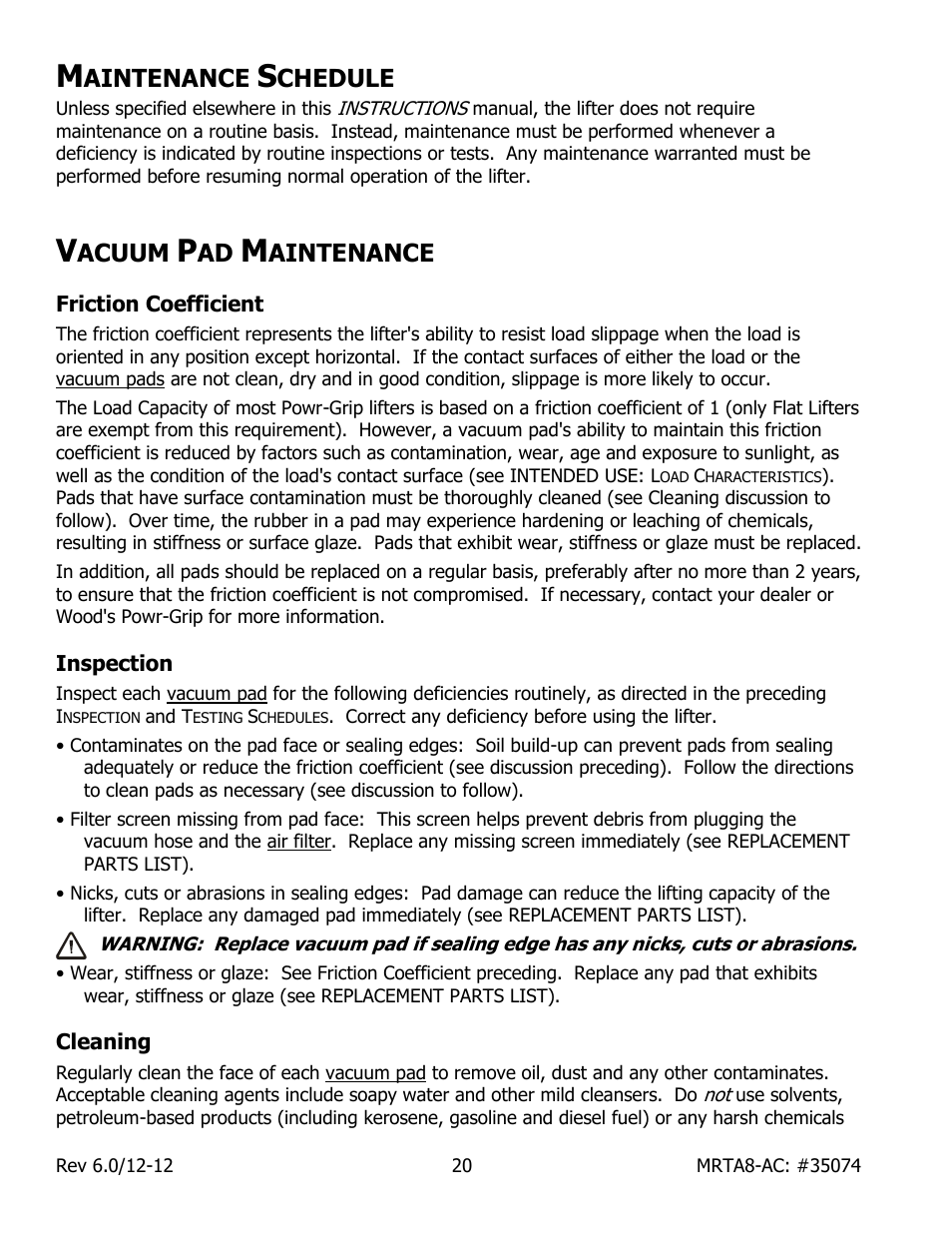 Aintenance, Chedule, Acuum | Wood’s Powr-Grip MRTA8-AIR User Manual | Page 22 / 29