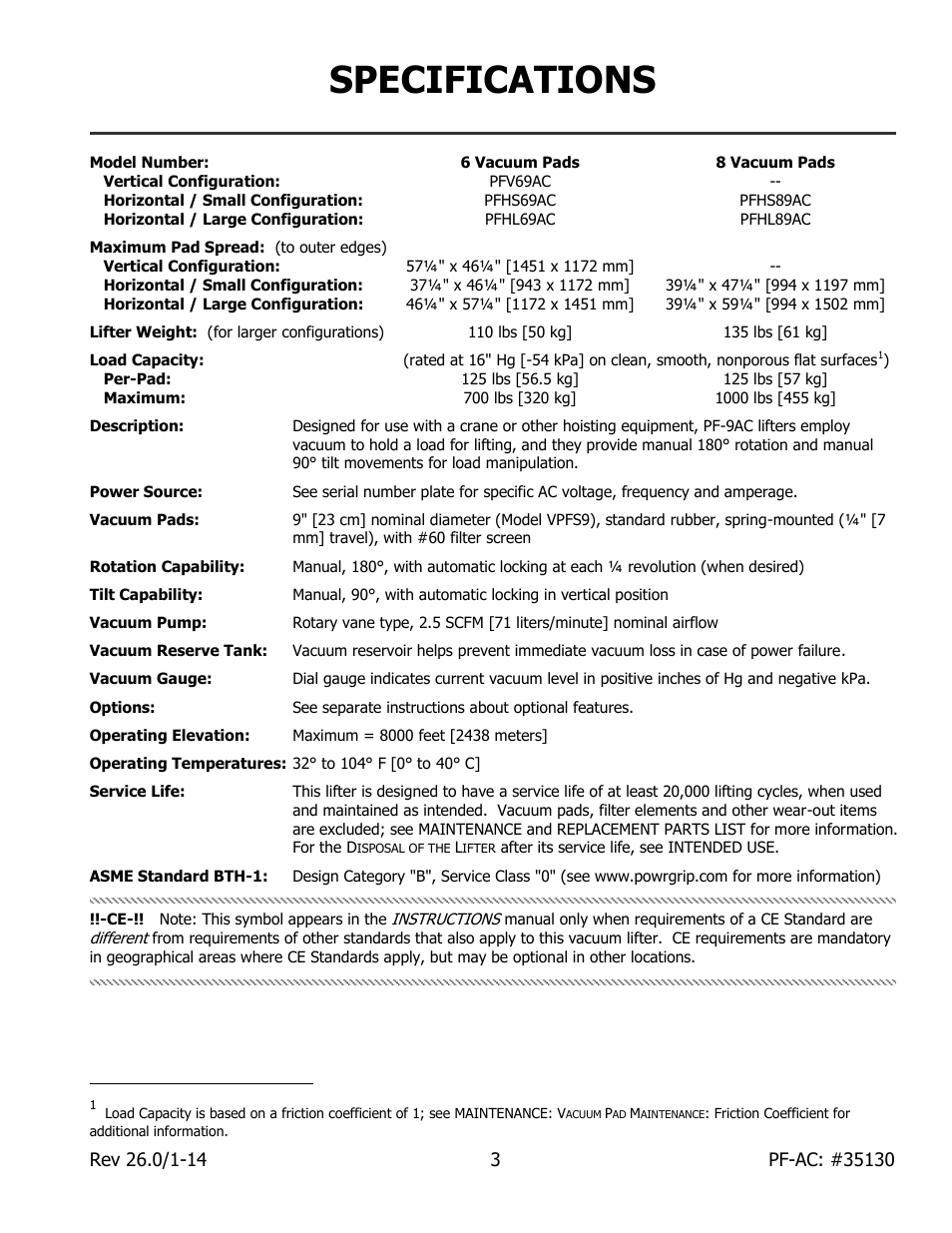 Specifications | Wood’s Powr-Grip PFHL89AC User Manual | Page 5 / 29