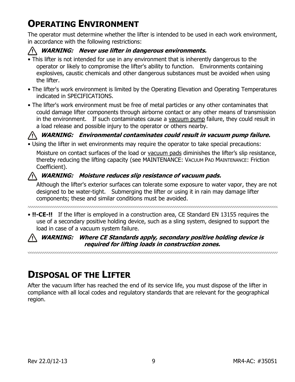 Perating, Nvironment, Isposal of the | Ifter | Wood’s Powr-Grip MR411LAC User Manual | Page 11 / 34