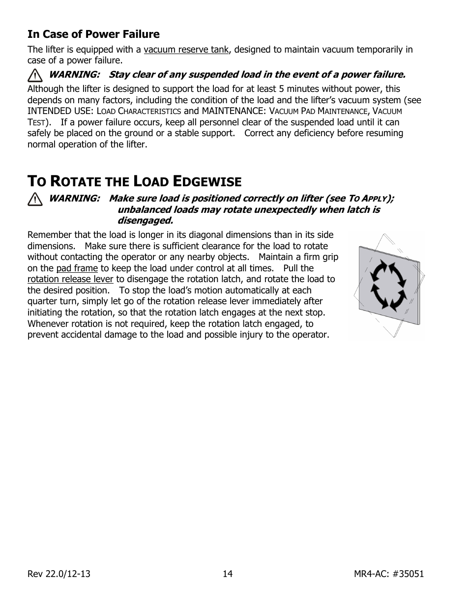 In case of power failure, Otate the, Dgewise | Wood’s Powr-Grip MR411LAC User Manual | Page 16 / 34