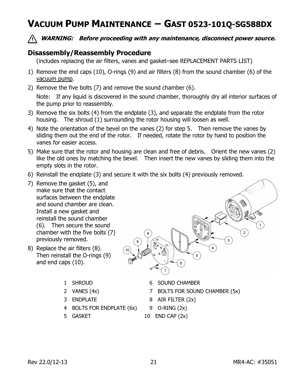 Acuum, Aintenance, 0523-101q-sg588dx | Disassembly/reassembly procedure | Wood’s Powr-Grip MR411LAC User Manual | Page 23 / 34
