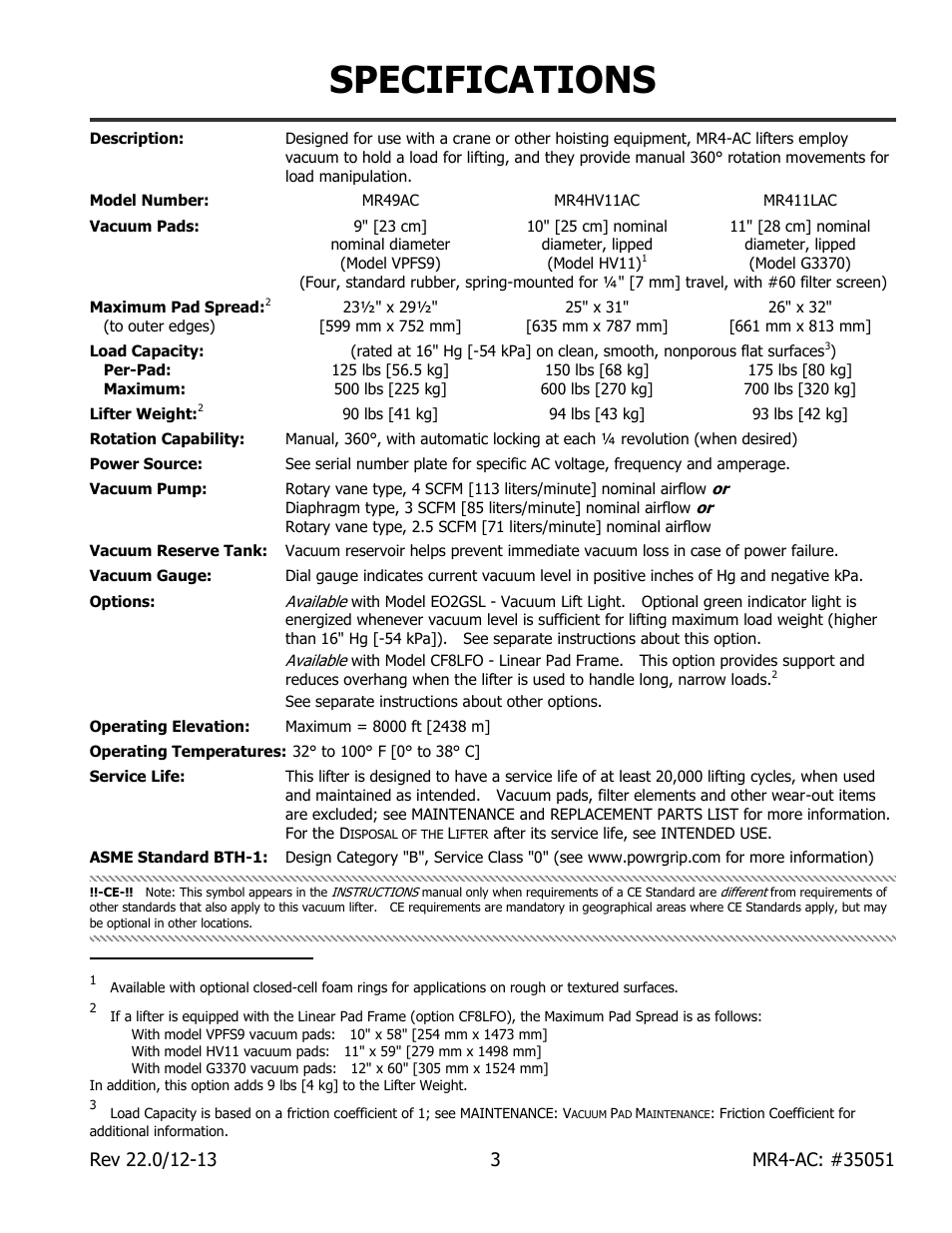 Specifications | Wood’s Powr-Grip MR411LAC User Manual | Page 5 / 34