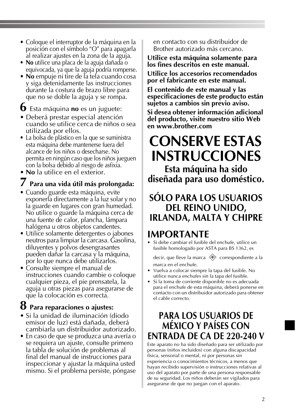 Conserve estas instrucciones | Brother 885-X06 User Manual | Page 53 / 104