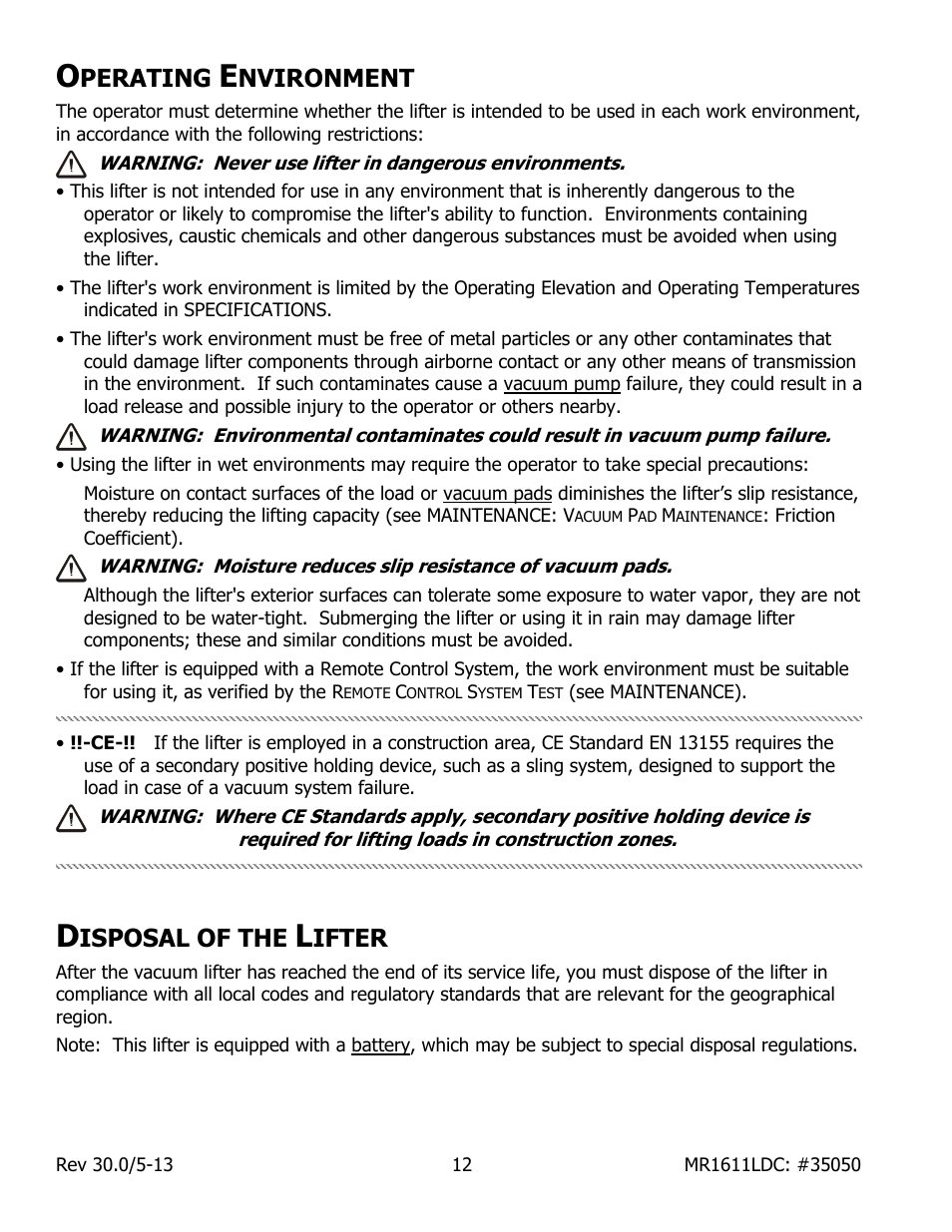 Perating, Nvironment, Isposal of the | Ifter | Wood’s Powr-Grip MR1611LDC User Manual | Page 14 / 42