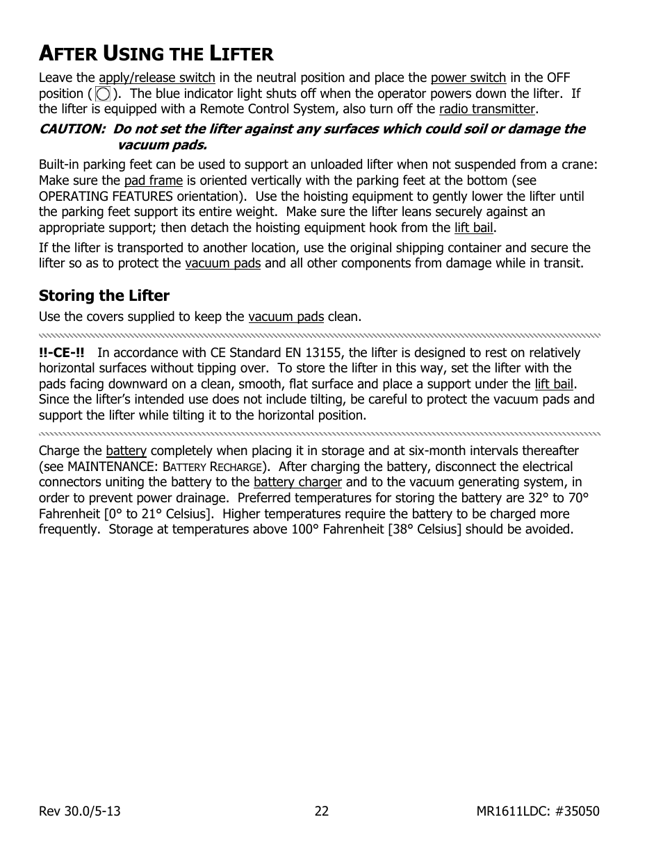 Fter, Sing the, Ifter | Storing the lifter | Wood’s Powr-Grip MR1611LDC User Manual | Page 24 / 42
