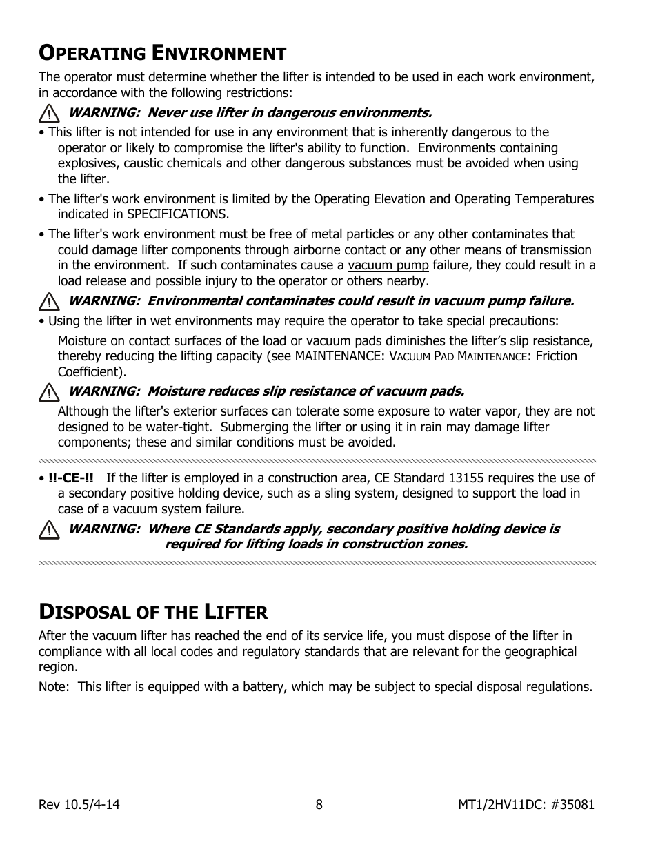 Perating, Nvironment, Isposal of the | Ifter | Wood’s Powr-Grip MT1HV11DC User Manual | Page 10 / 30