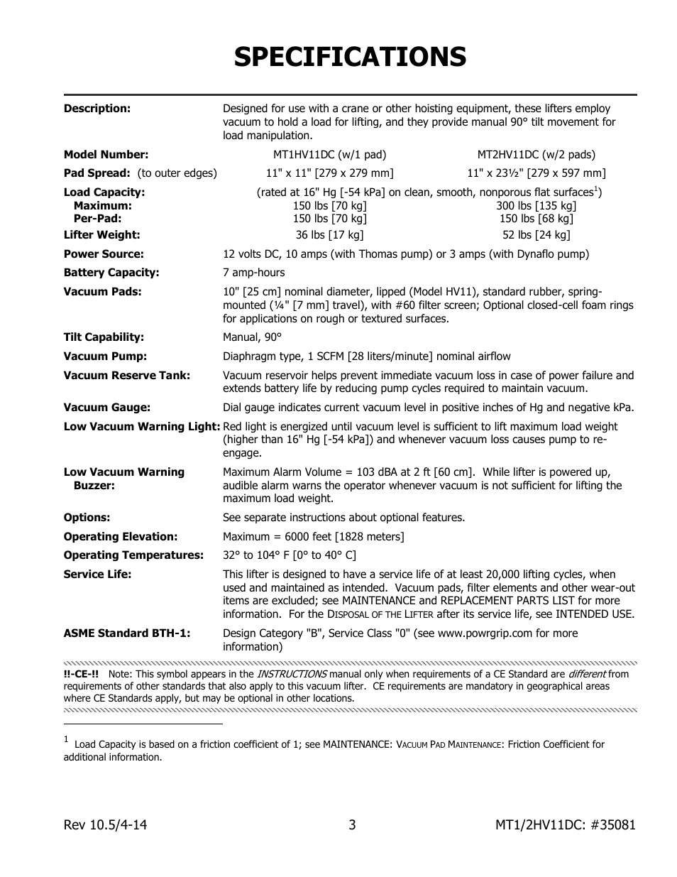 Specifications | Wood’s Powr-Grip MT1HV11DC User Manual | Page 5 / 30