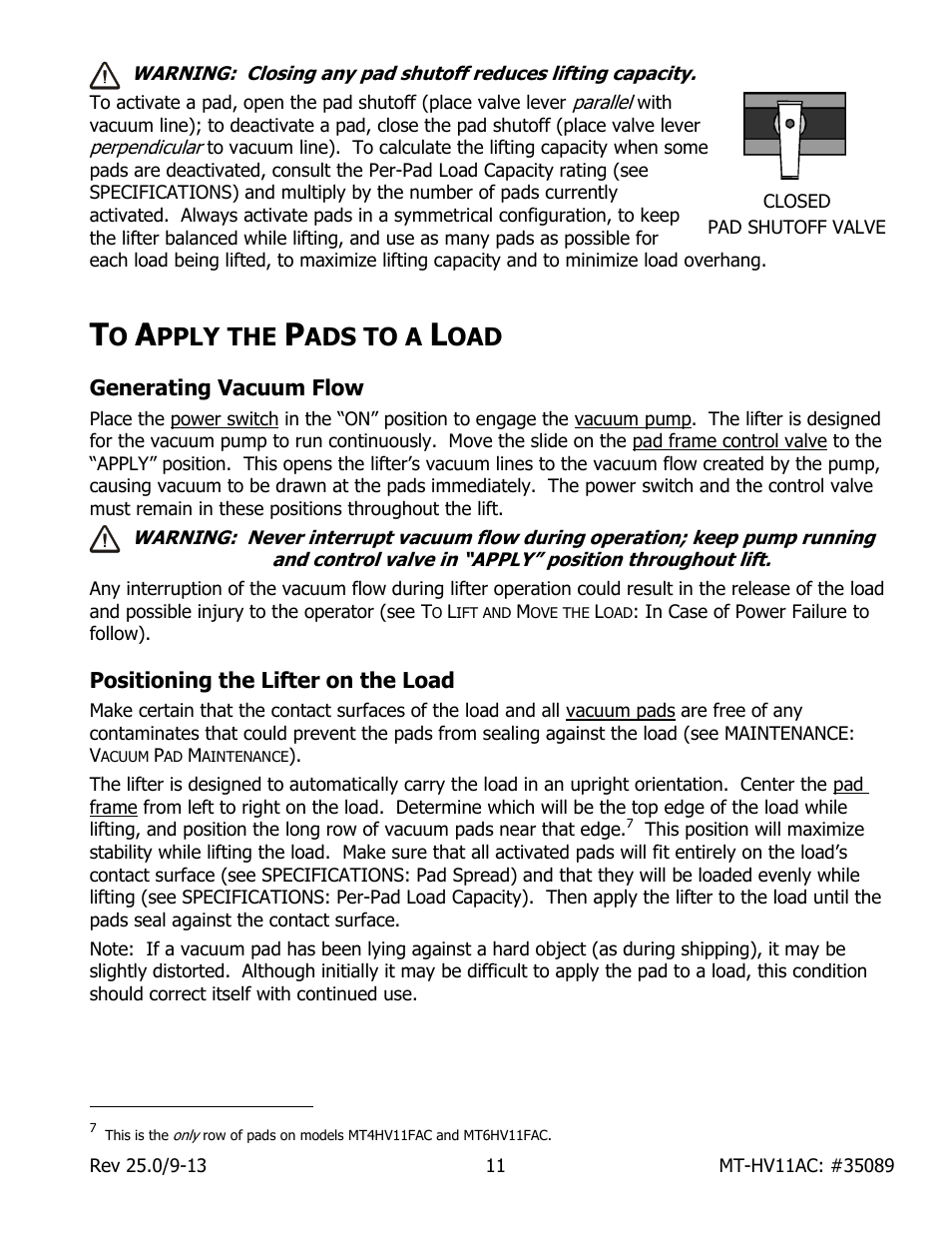 Pply the, Ads to a, Generating vacuum flow | Positioning the lifter on the load | Wood’s Powr-Grip MT10FS10TAC User Manual | Page 13 / 26