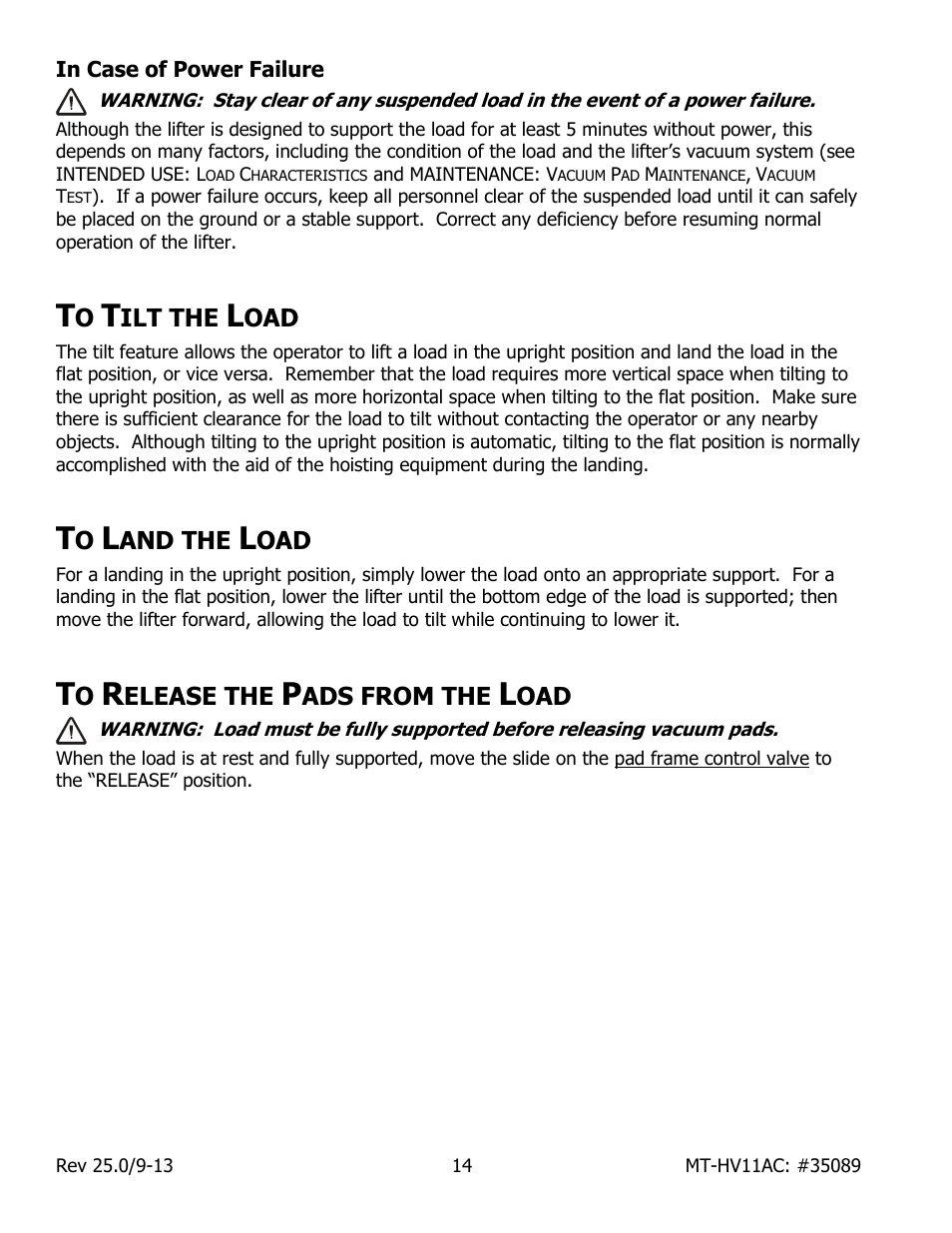 In case of power failure, Ilt the, And the | Elease the, Ads from the | Wood’s Powr-Grip MT10FS10TAC User Manual | Page 16 / 26