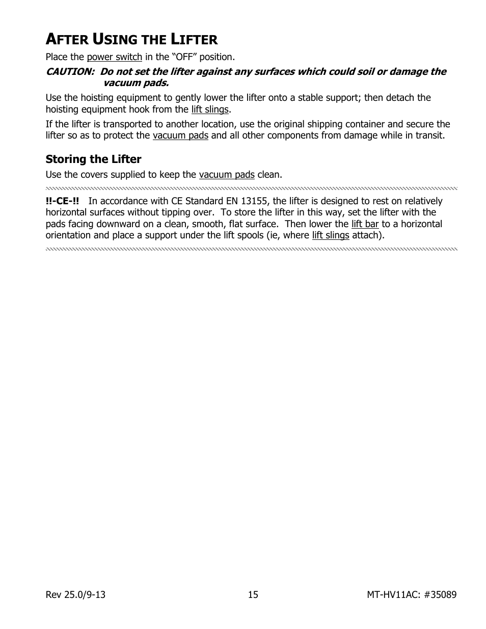 Fter, Sing the, Ifter | Storing the lifter | Wood’s Powr-Grip MT10FS10TAC User Manual | Page 17 / 26