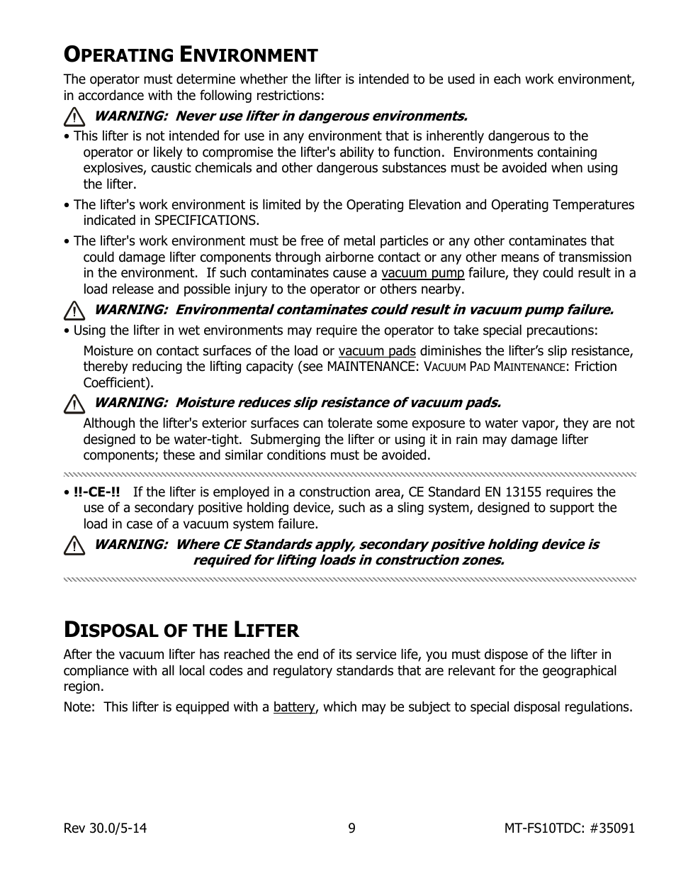 Perating, Nvironment, Isposal of the | Ifter | Wood’s Powr-Grip MT10FS10TDC User Manual | Page 11 / 36