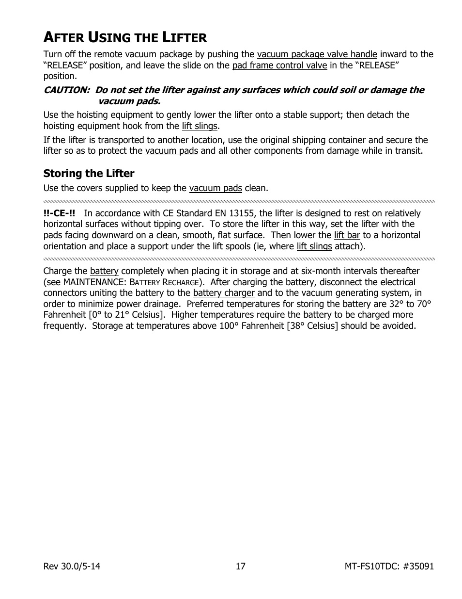 Fter, Sing the, Ifter | Storing the lifter | Wood’s Powr-Grip MT10FS10TDC User Manual | Page 19 / 36