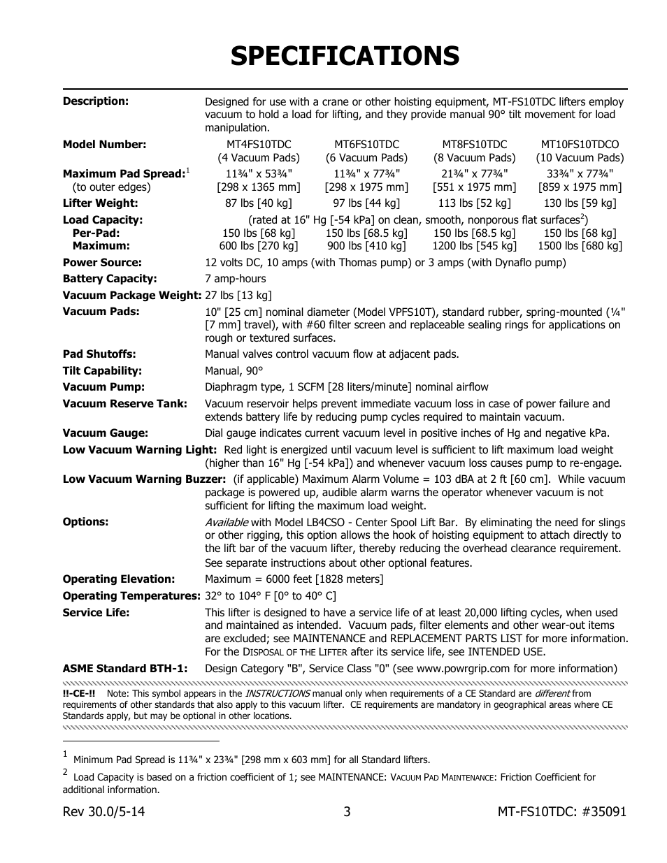 Specifications | Wood’s Powr-Grip MT10FS10TDC User Manual | Page 5 / 36