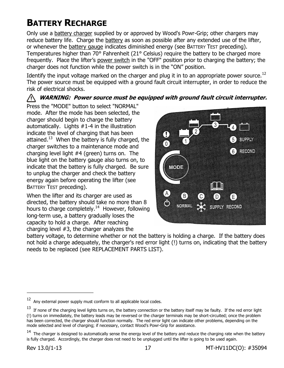 Attery, Echarge | Wood’s Powr-Grip MT10FS10TAIR User Manual | Page 19 / 28