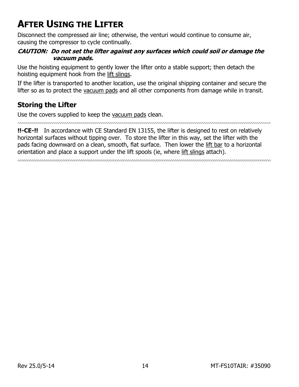 Fter, Sing the, Ifter | Storing the lifter | Wood’s Powr-Grip MT10FS10TAIR User Manual | Page 16 / 25
