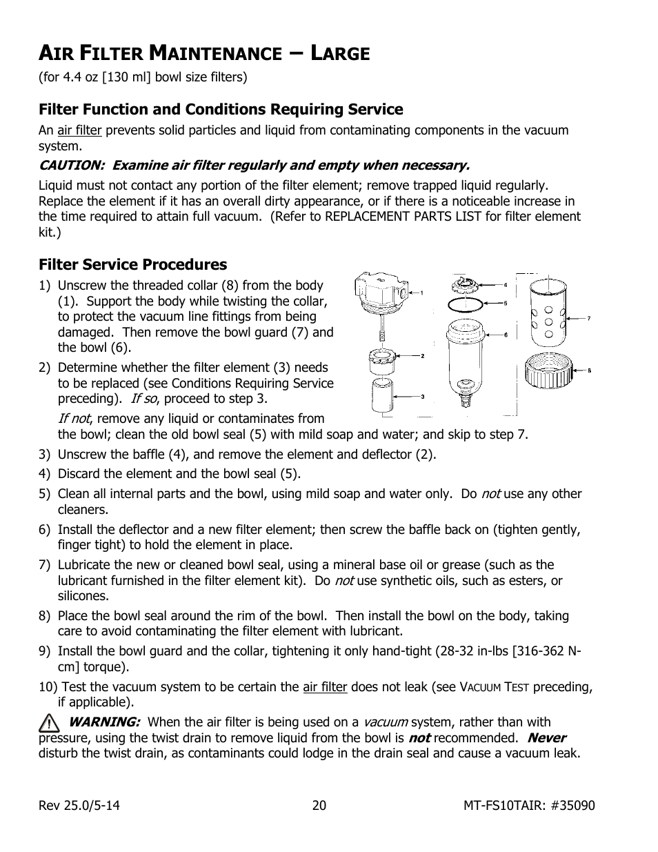 Ilter, Aintenance, Arge | Filter function and conditions requiring service, Filter service procedures | Wood’s Powr-Grip MT10FS10TAIR User Manual | Page 22 / 25