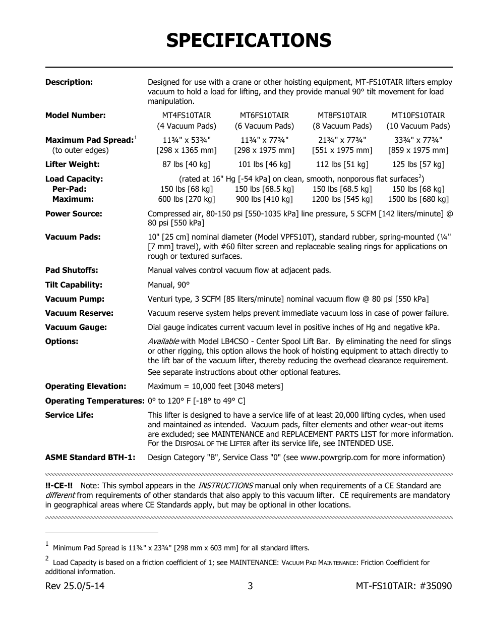 Specifications | Wood’s Powr-Grip MT10FS10TAIR User Manual | Page 5 / 25