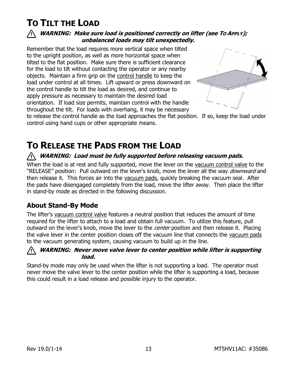 Ilt the, Elease the, Ads from the | About stand-by mode | Wood’s Powr-Grip MT5HV11AC User Manual | Page 15 / 27