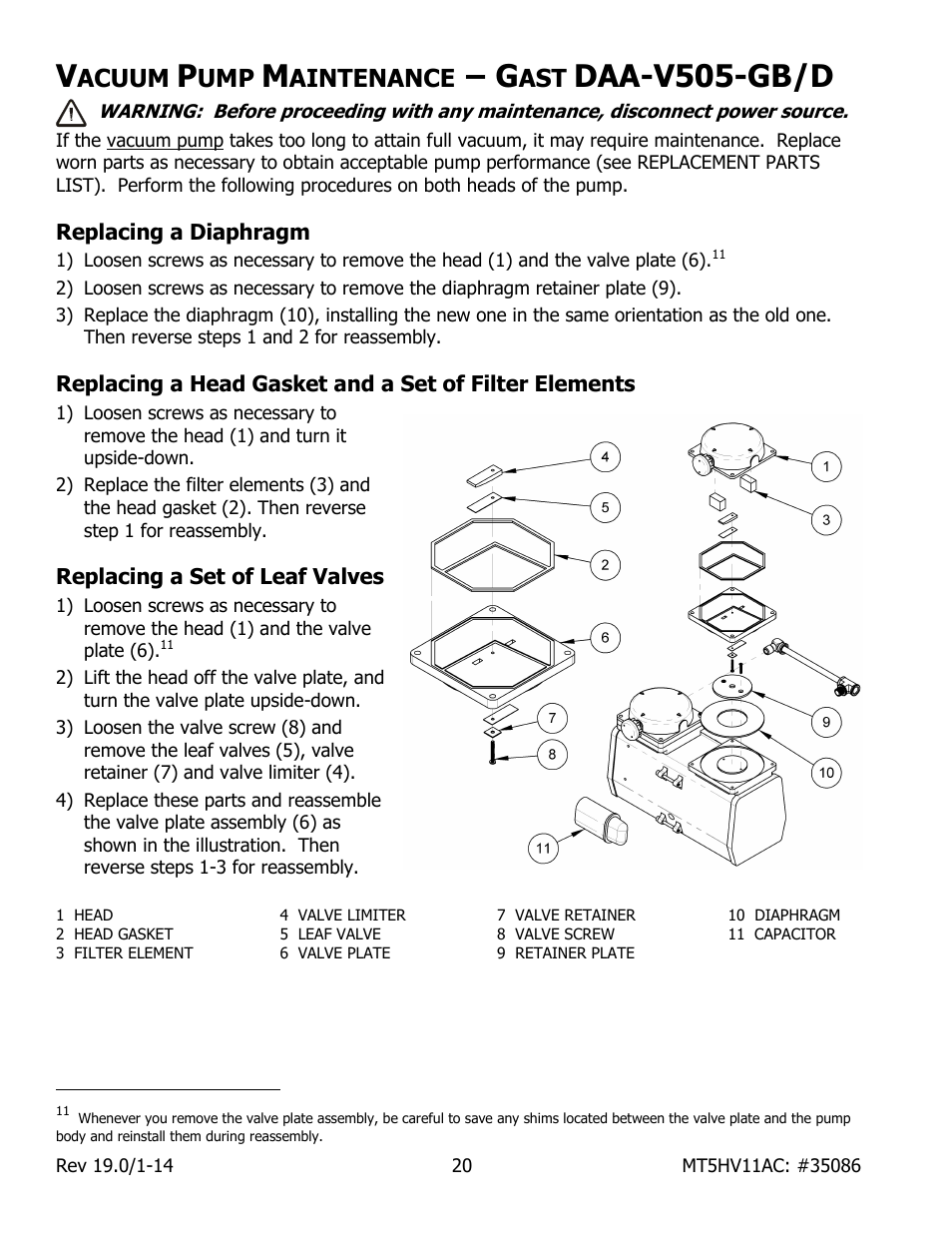 Acuum, Aintenance, Daa-v505-gb/d | Replacing a diaphragm, Replacing a set of leaf valves | Wood’s Powr-Grip MT5HV11AC User Manual | Page 22 / 27
