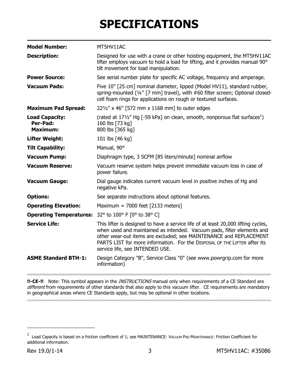 Specifications | Wood’s Powr-Grip MT5HV11AC User Manual | Page 5 / 27