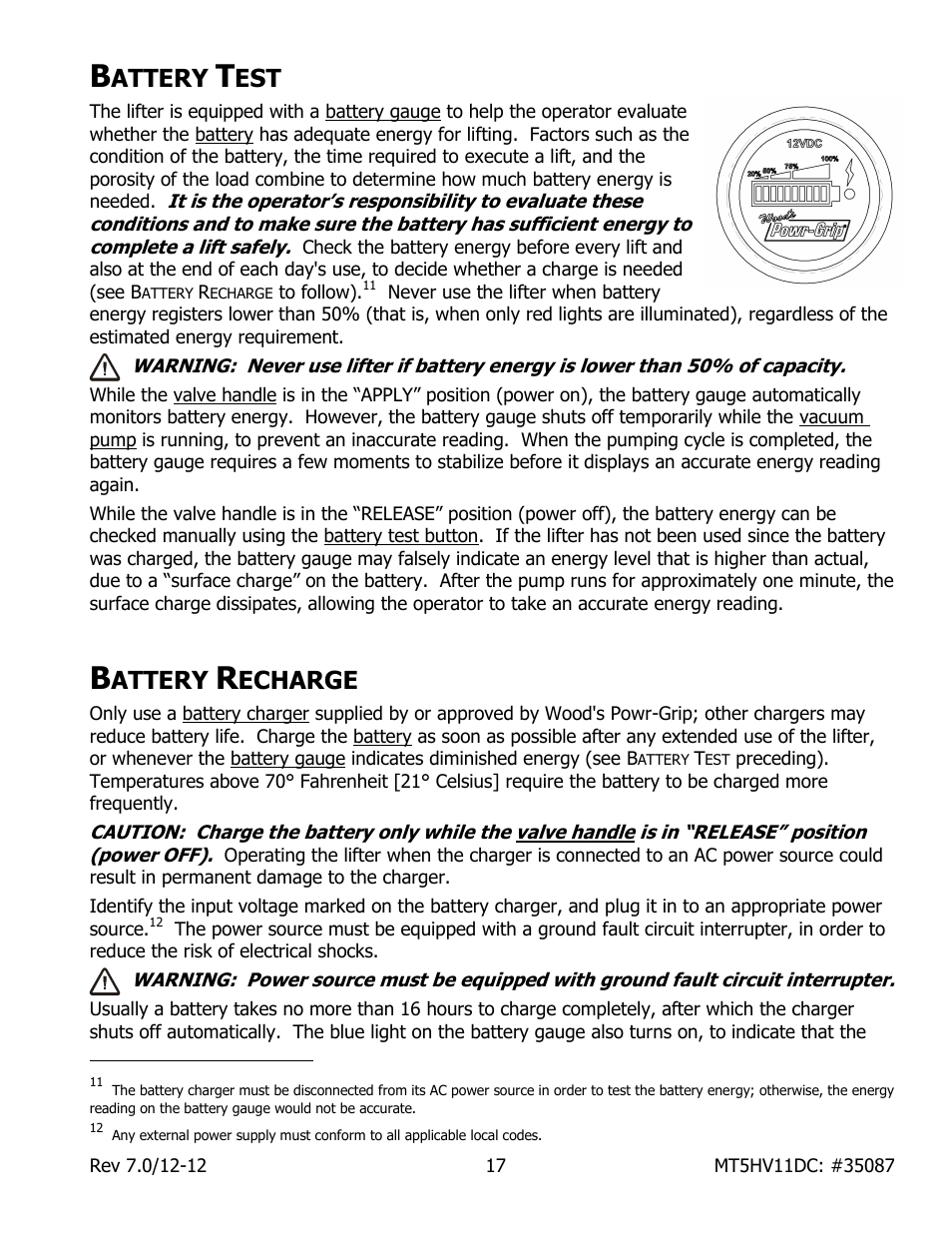 Attery, Echarge | Wood’s Powr-Grip MT5HV11DC User Manual | Page 19 / 30