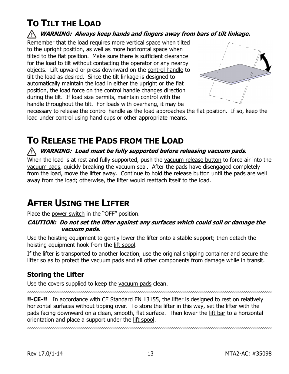 Ilt the, Elease the, Ads from the | Fter, Sing the, Ifter, Storing the lifter | Wood’s Powr-Grip MTA2HV11AC User Manual | Page 15 / 27