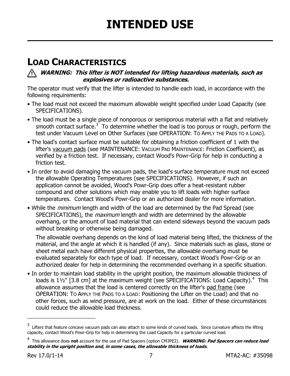 Intended use, Haracteristics | Wood’s Powr-Grip MTA2HV11AC User Manual | Page 9 / 27