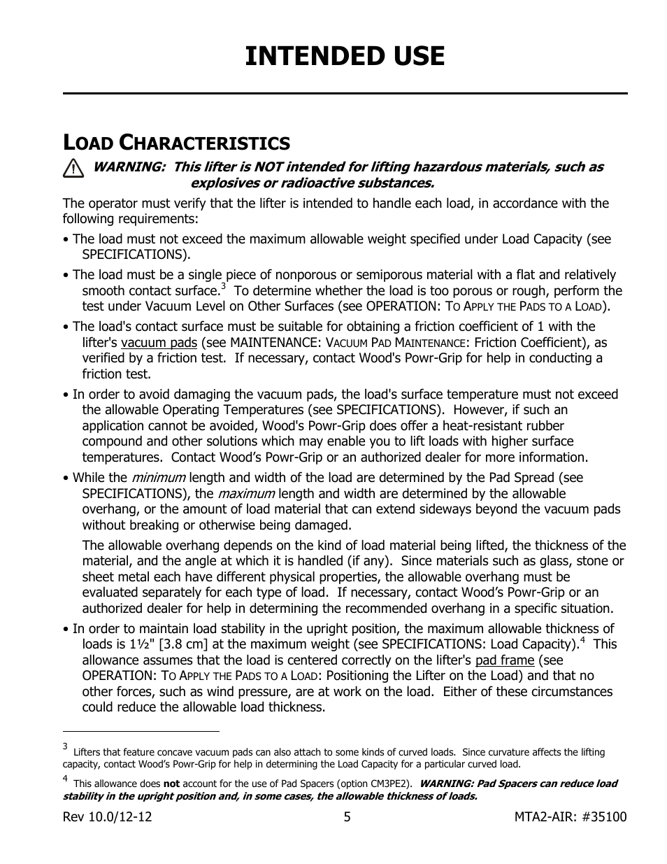Intended use, Haracteristics | Wood’s Powr-Grip MTA2HV11AIR User Manual | Page 7 / 20