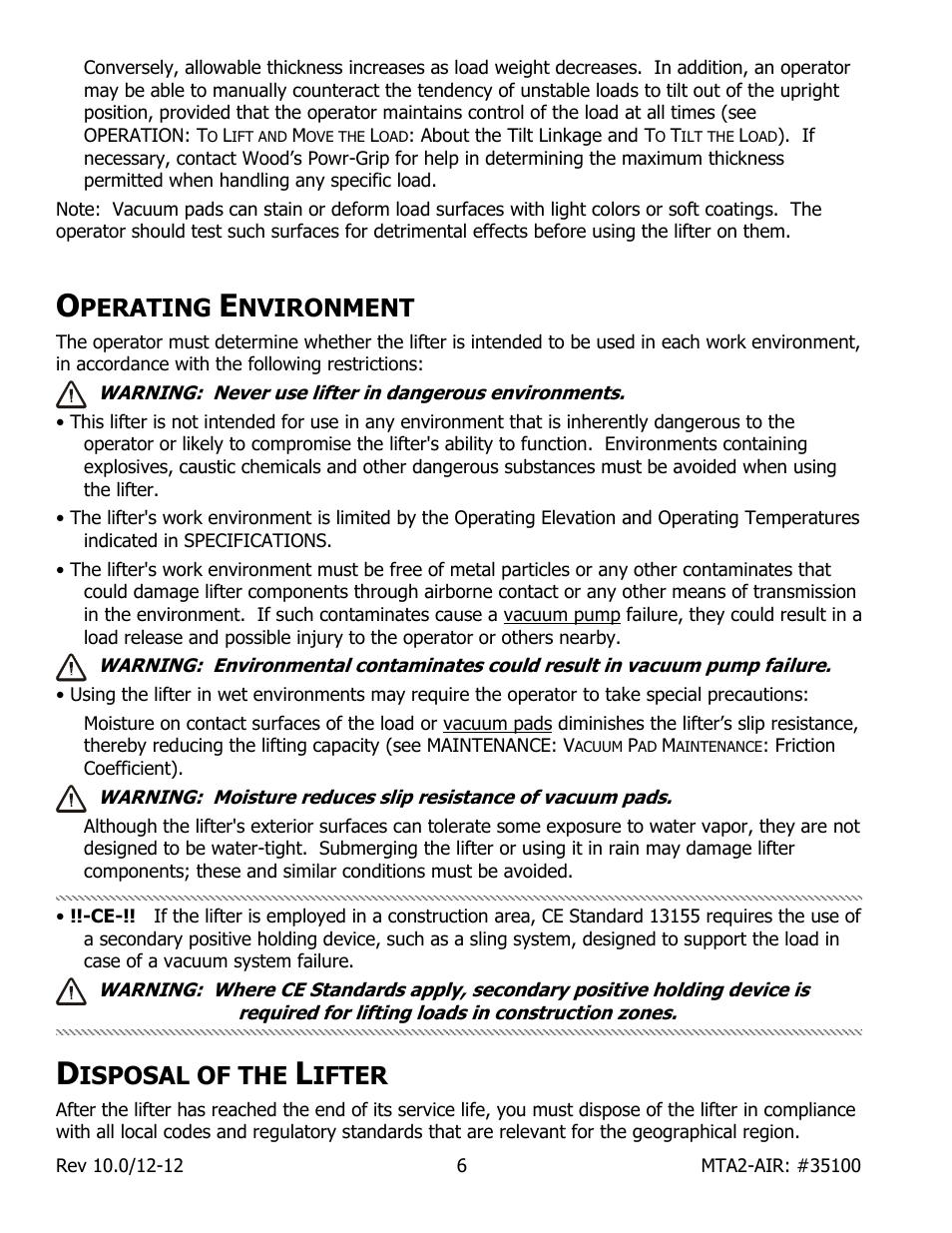 Perating, Nvironment, Isposal of the | Ifter | Wood’s Powr-Grip MTA2HV11AIR User Manual | Page 8 / 20