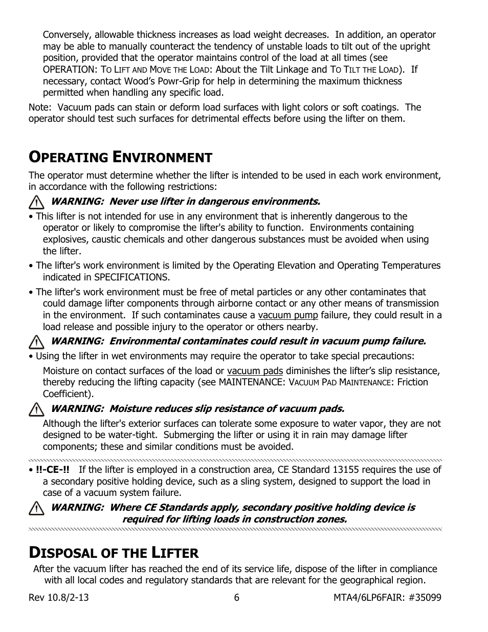 Perating, Nvironment, Isposal of the | Ifter | Wood’s Powr-Grip MTA6LP6FAIR User Manual | Page 8 / 20