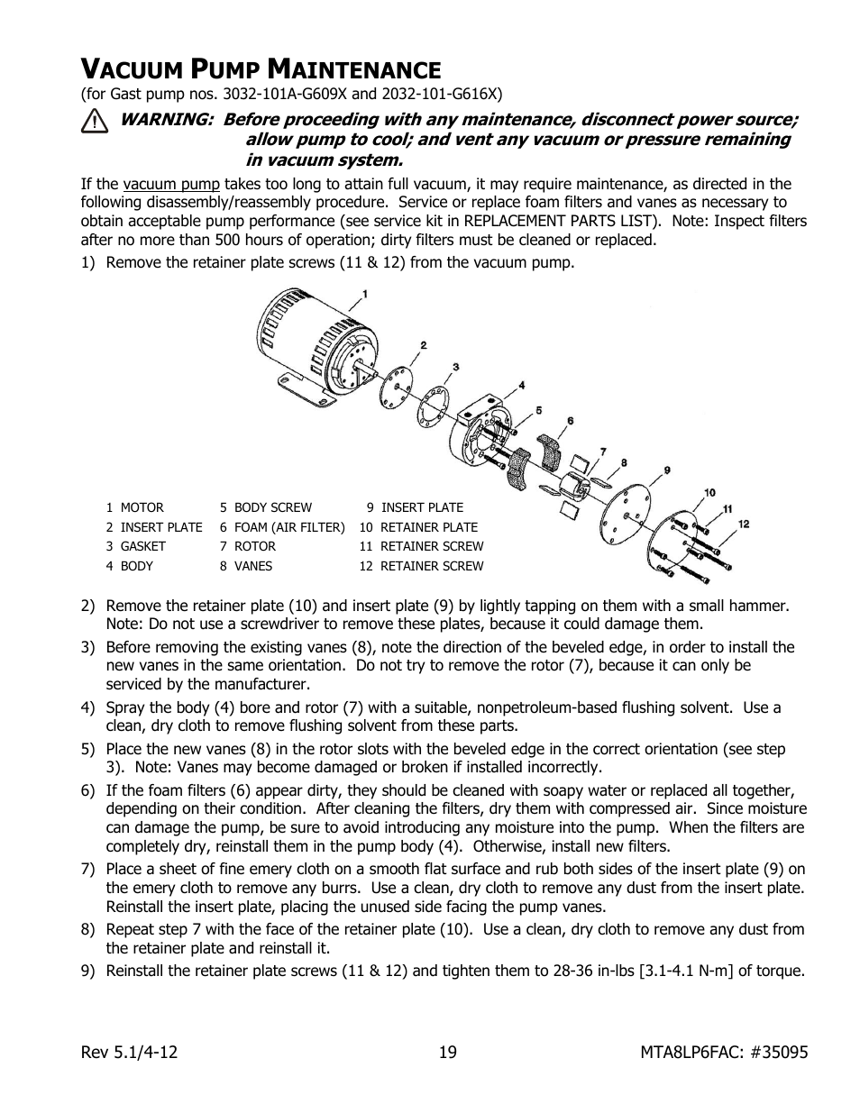 Acuum, Aintenance | Wood’s Powr-Grip MTA8LP6FAC User Manual | Page 21 / 23