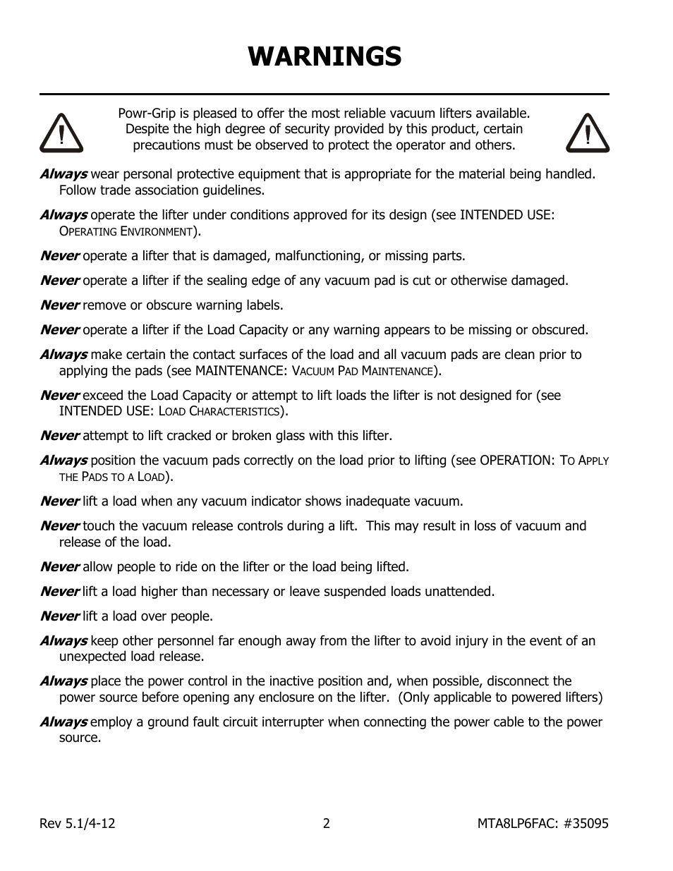 Warnings | Wood’s Powr-Grip MTA8LP6FAC User Manual | Page 4 / 23