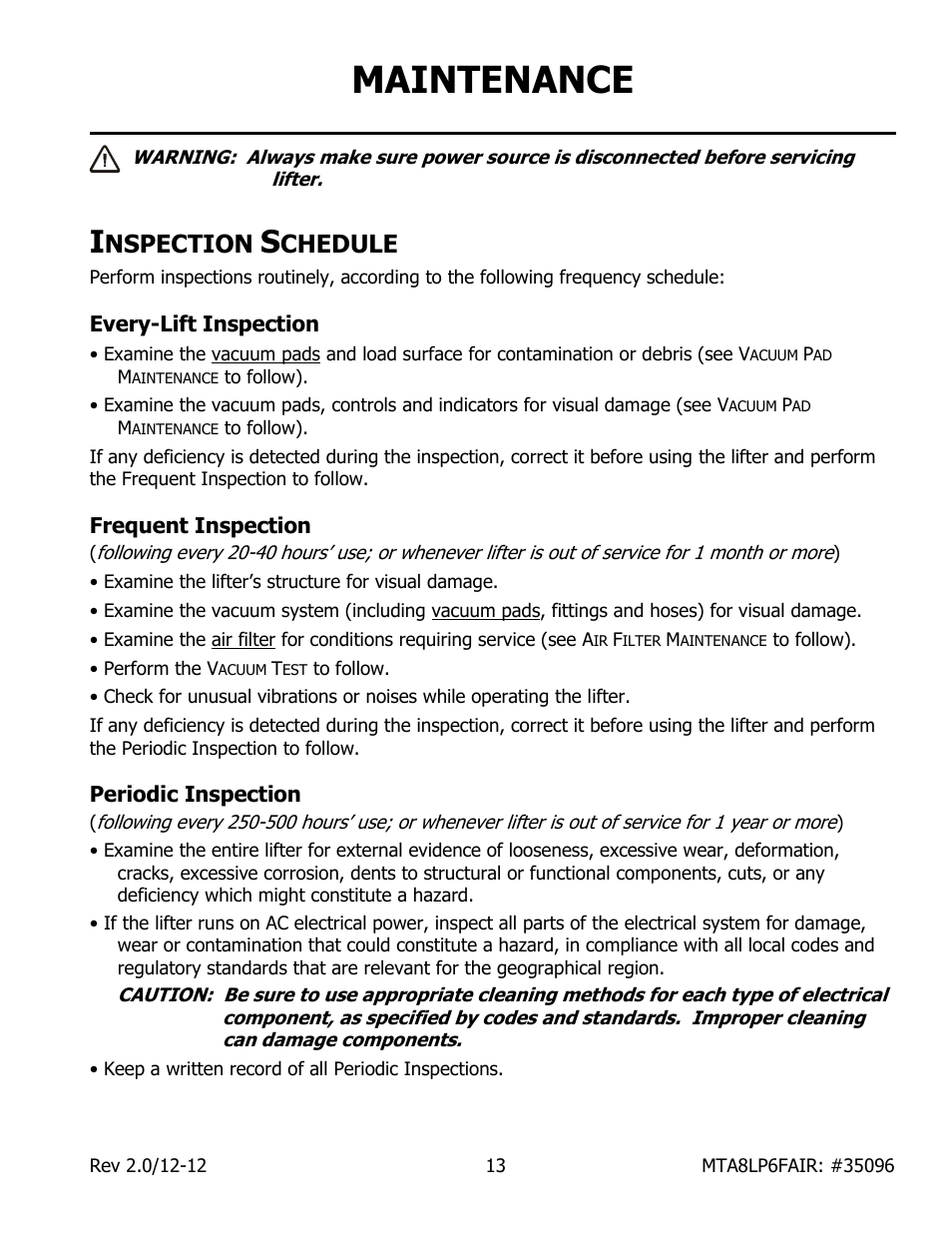 Maintenance, Nspection, Chedule | Wood’s Powr-Grip MTA8LP6FAIR User Manual | Page 15 / 22