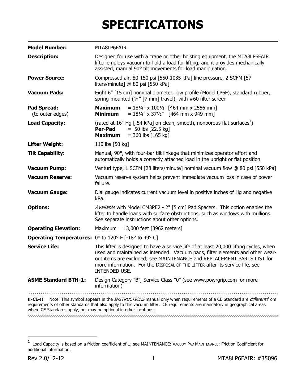 Specifications | Wood’s Powr-Grip MTA8LP6FAIR User Manual | Page 3 / 22