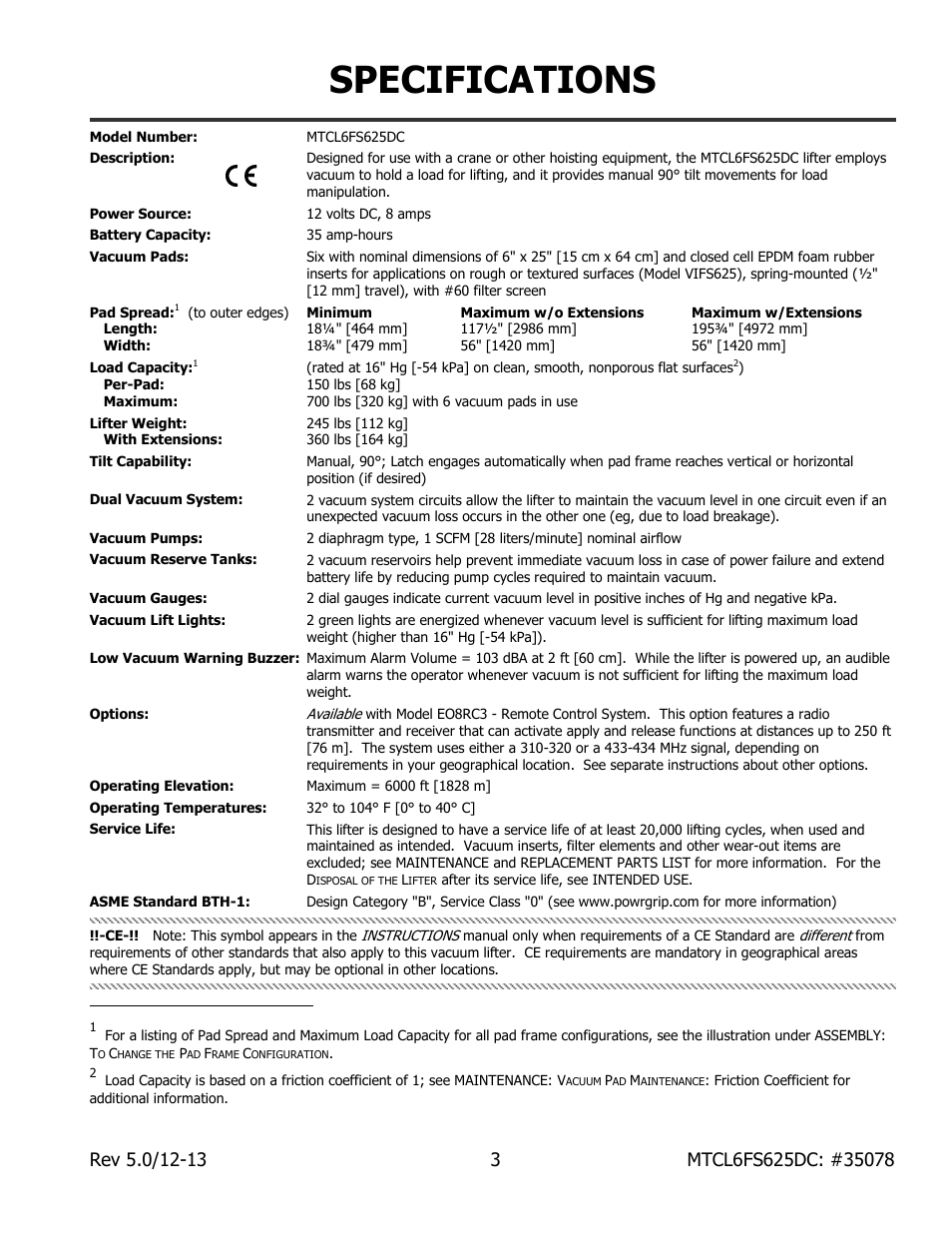 Specifications | Wood’s Powr-Grip MTCL6FS625DC User Manual | Page 5 / 42